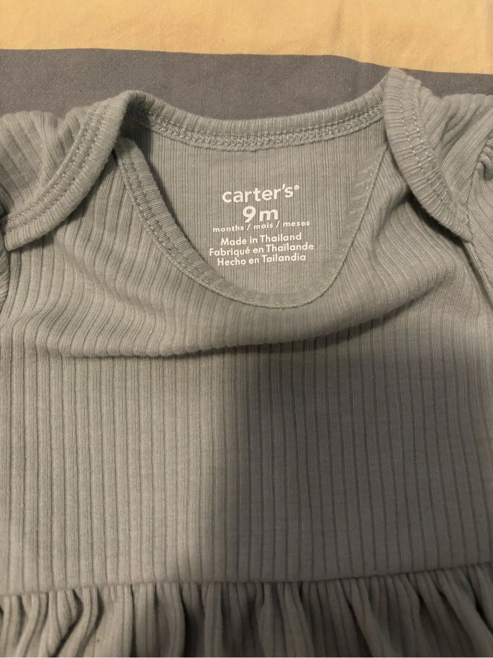 Carter's Sage Green Ribbed Dress with Frog Pocket Details